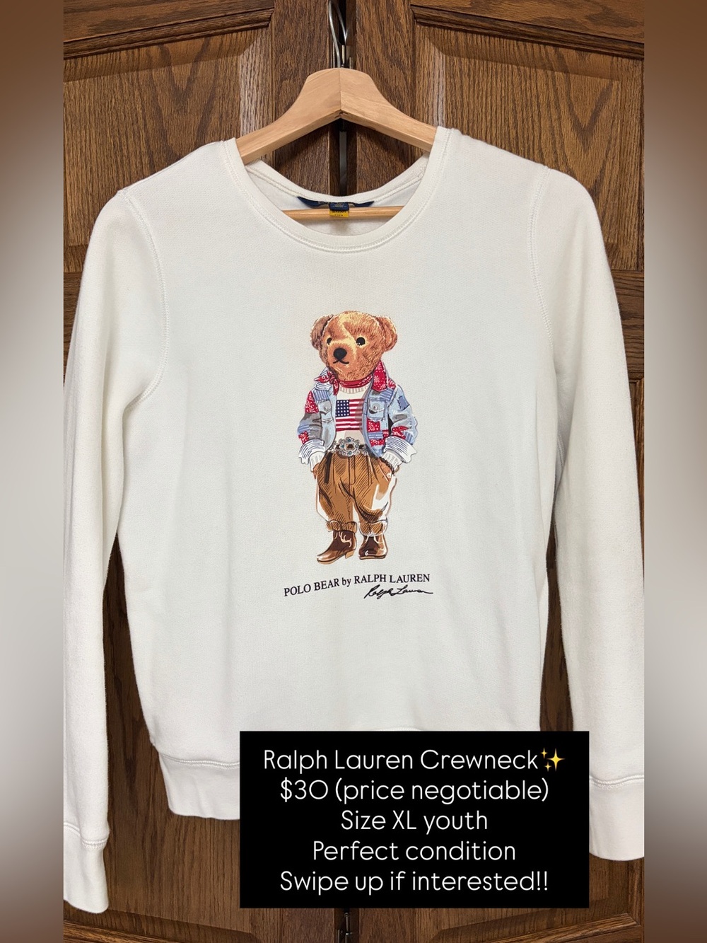 Ralph Lauren Cream Crewneck with Polo Bear Graphic